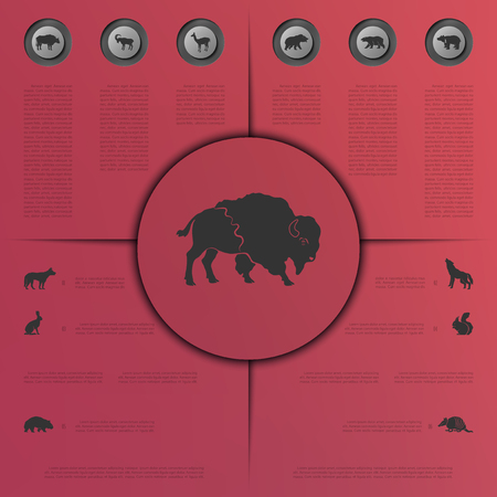 Poster infographics wild animals on a blurry background in an abstract style. Vector illustration with graphic schemeのイラスト素材