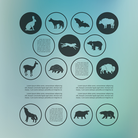 Poster infographics wild animals on a blurry background in an abstract style. Vector illustration with graphic schemeのイラスト素材