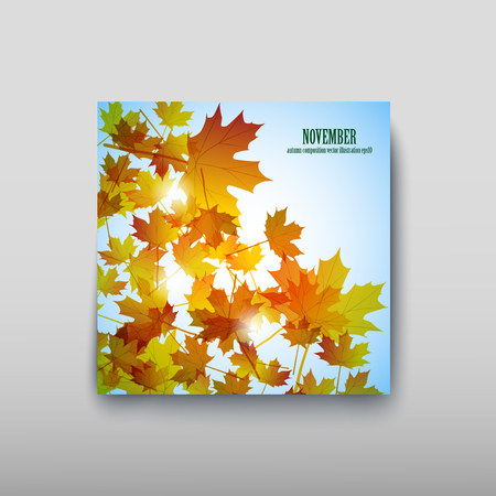 Illustration autumn still life. Maple leaves. Vector backgroundのイラスト素材