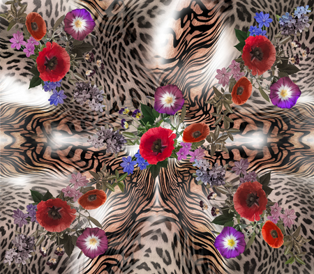 Flower mix leopard pattern backgroundの写真素材