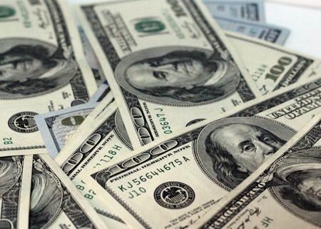 American dollars in one hundred banknotes.の写真素材