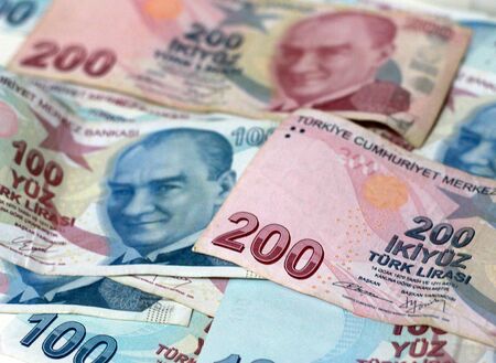 Turkish Lira banknote. 50, 100, 200 Turkish lira.の写真素材