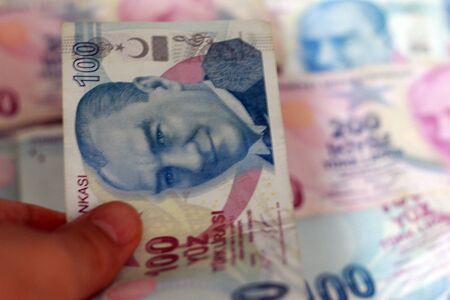 Turkish Lira banknote. 50, 100, 200 Turkish lira.