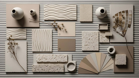 Neutral showing neutral beige texture and samples on striped background. resolution use. Clear details and vibrant colors enhance visual appeal. Neutral, beige, texture. various and creative applications.の写真素材