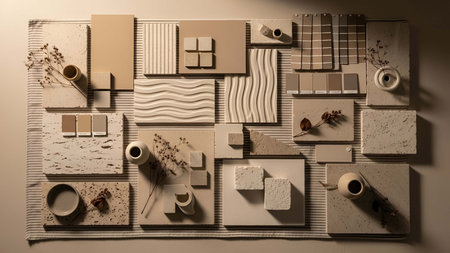 Neutral showing neutral toned sample board with textured fabrics and. resolution use. Clear details and vibrant colors enhance visual appeal. Neutral, toned, sample. various and creative applications.の写真素材