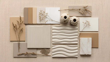 Neutral showing neutral color palette samples with dried grasses and ceramic vases. resolution use....