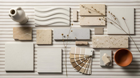 Neutral colors showing neutral color samples and paint swatches on striped background. resolution...