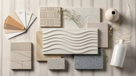 Neutral showing neutral toned samples and color swatches on textured fabric. resolution use. Clear...