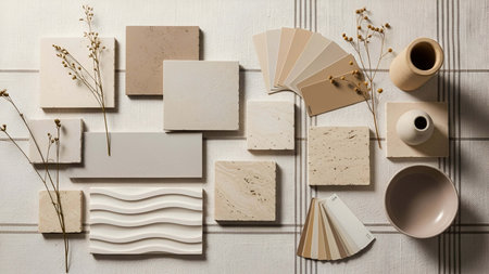 Neutral showing neutral color palette with samples paint swatches and ceramic decor 1. resolution...
