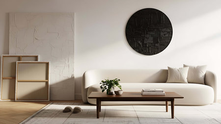 Interior of modern living room with white sofa 3D rendering mock up