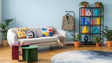 Interior of the living room with a white sofa - 3d render