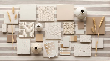 Top view of blank stationery set on wooden background. 3d renderingの写真素材