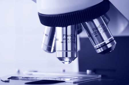 close-up view of optical microscope for educational, medicine and routine use