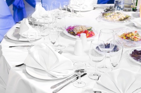 catering service and dish with silverware restaurant setting for party