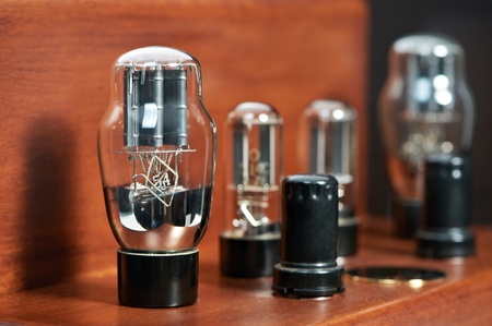 electronic amplifier with bulb lamp close-upの写真素材