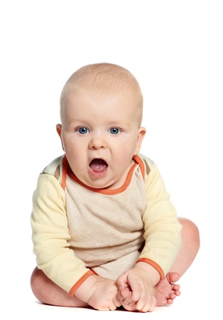 little amazing sitting baby on whiteの写真素材