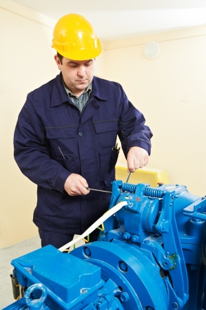 Machinist tuning elevator brakes mechanismの写真素材