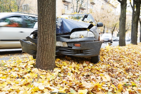 road accident car crash on an city road highwayの写真素材