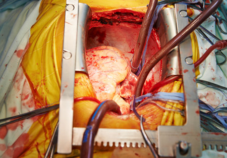human heart during cardiac surgery transplantation. Surgeon viewのeditorial素材