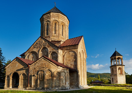 Nicortsminda ancient temple church complex landmark in Racha region of Georgiaの写真素材