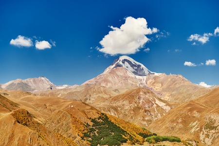 Kazbek Mount panorama in Caucasian mountains. Georgiaの写真素材