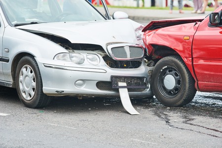 Car crash accident on streetの写真素材