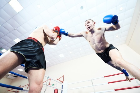 Muay thai fighters at boxing ringの写真素材