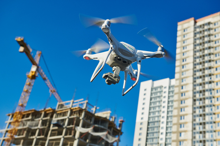 drone survellance over construction area. building site inspection.の写真素材
