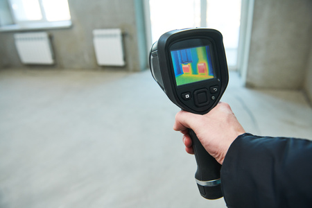 thermal imaging camera inspection for temperature check and finding heating pipesの写真素材