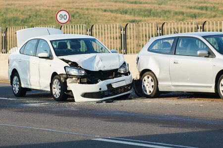 car crash accident on street. damaged automobiles