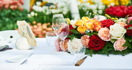 restaurant catering and flower table decoration serviceの写真素材