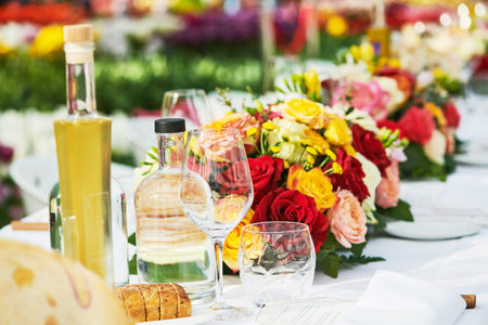 restaurant catering and flower table decoration serviceの写真素材
