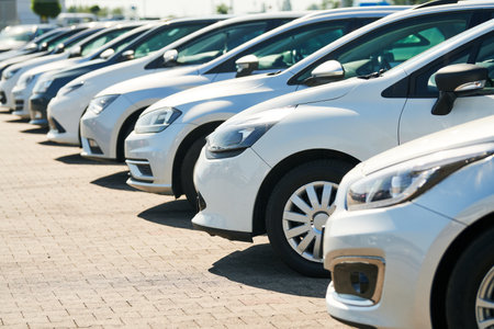 row of used cars. Rental or automobile sale servicesの写真素材