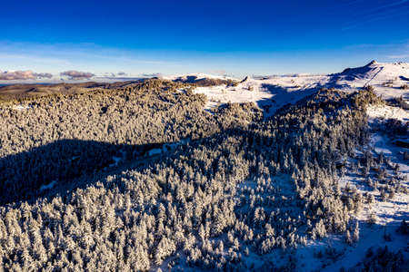 Snow-covered forest air of the mountains, snow, sea and stream coastの写真素材