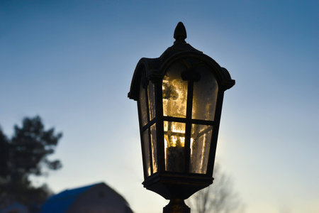 street lamp covered with frost bitter cold Christmasの写真素材