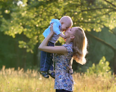 Mother and child in the park, happyの写真素材