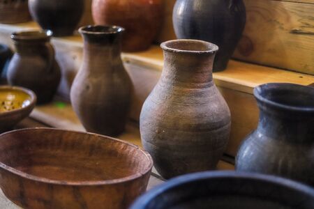 clay jugs in the workshop of the masterの写真素材