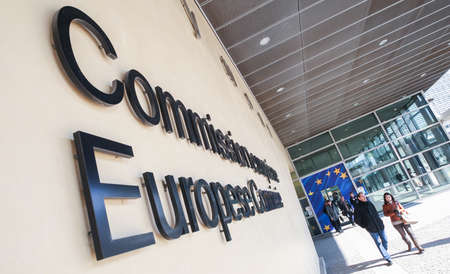 People communicate near the European Commission building. Brussels, Belgium - 02 Mar 2011
