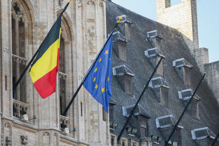 The Grand Place Main Square with the Hotel de Ville Town Hall to the left, Brussels, Belgium - 03 March 2011のeditorial素材