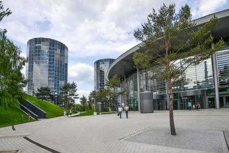 Wolfsburg with the Autostadt Museum. WOLFSBURG, GERMANY. May 19, 2016のeditorial素材