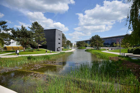 Wolfsburg with the Autostadt Museum. WOLFSBURG, GERMANY. May 19, 2016のeditorial素材