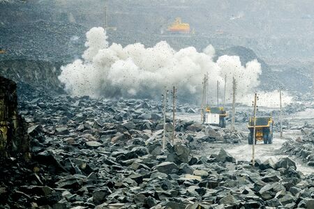Production Mining of granite stone by quarrying machines in Mikashevichi