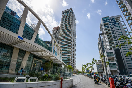 Israel. Tel Aviv. APRIL 15, 2015. A tour of the apartment. Expensive housing. District of millionaires. Skyscrapersのeditorial素材