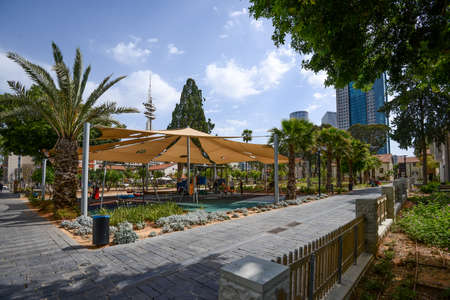 Israel. Tel Aviv. April 15, 2015. View of city streets and city life. One of the districts. A beautiful park for walking and tourist excursionsのeditorial素材