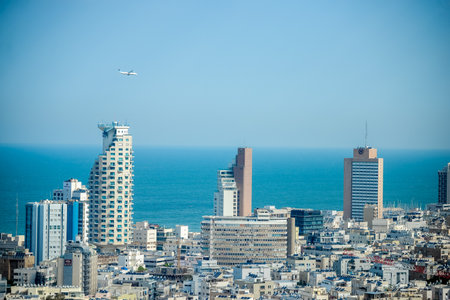 Israel. Tel Aviv. APRIL 15, 2015. Magnificent panorama of the city. View of a residential area and business centers from a skyscraper.のeditorial素材