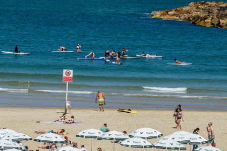 Israel. Tel Aviv. April 15, 2015. Beach on the Mediterranean Sea near Tel Avivのeditorial素材