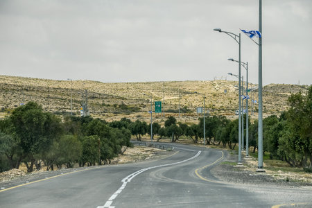 Israel. April 16, 2015. Desert view. Nomads and the road. Tourist view of the panorama and beauty of the desert.のeditorial素材