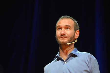MINSK, BELARUS - APRIL 15, 2016: Famous speaker Nick Vuychich in Minsk.のeditorial素材