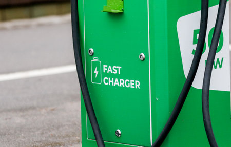 Electric stations, ecology, stations for electric vehicles, Electric refueling stations, ecology, stations for electric vehicles charging cableのeditorial素材