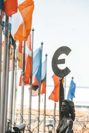 EU Flags outside European Parliament, Brussels, Belgium - 02 Mar 2011のeditorial素材